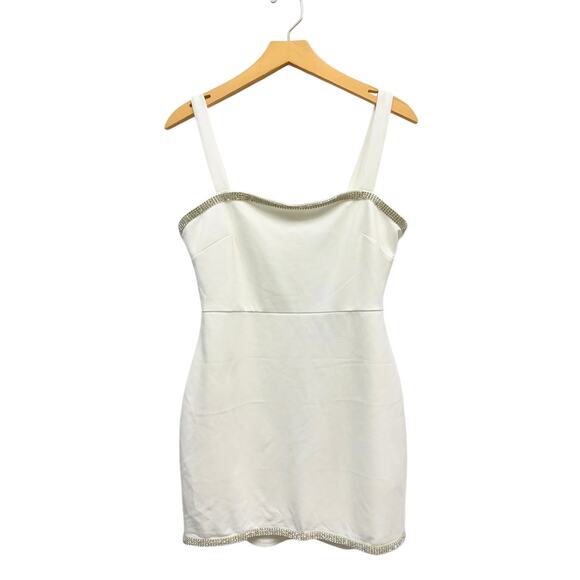 Lulus Glowing Allure White Rhinestone Sleeveless Bodycon Mini Dress size M NWT - Picture 2 of 6